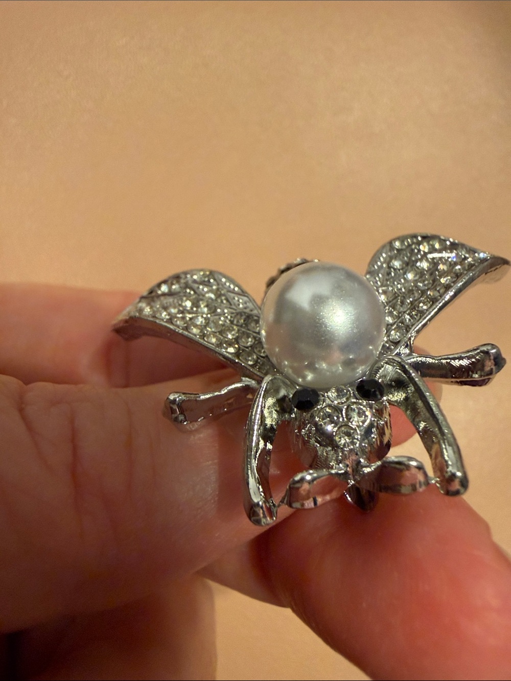 Silver Bee Brooch with Pearl Accent - Fashion Jewelry - Picture 5 of 6
